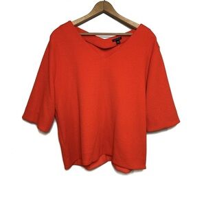 Ann Taylor Diamond Weave Knit V-Neck Top Elbow Sleeves Orange Poppy Size XL NWT